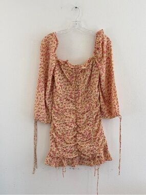 Hello Molly Pink & Cream Floral Ruched Mini Dress